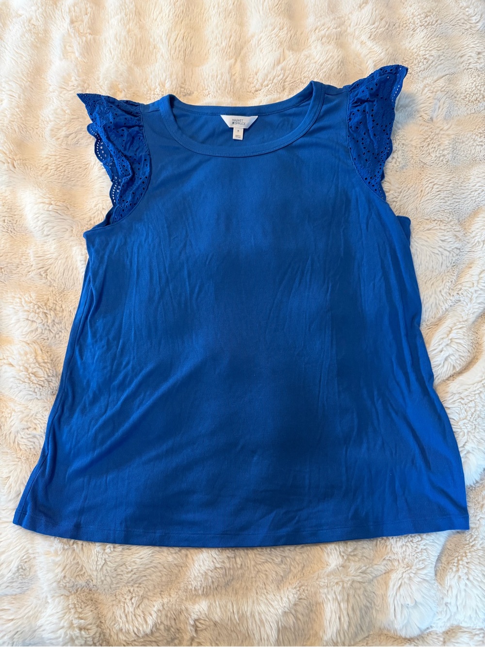 Market & Spruce Everly Eyelet Mixed Media Ribbed Tee Blue 2X Stitch Fix